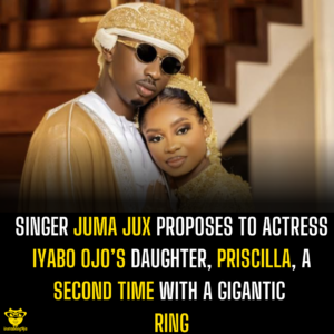 Singer Juma Jux proposes to actress Iyabo Ojo’s daughter, Priscilla, a second time with a gigantic ring