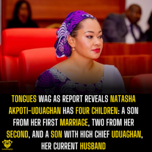 Tongues wag as Report reveals Natasha Akpoti-Uduaghan has four children: a son from her first marriage, two from her second, and a son with High Chief Uduaghan, her current husband