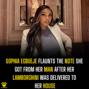 Sophia Egbueje flaunts the note she got from her man after her Lamborghini was delivered to her house