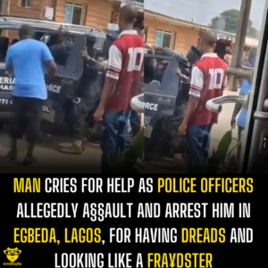 Man cries for help as police officers allegedly a§§ault and arrest him in Egbeda, Lagos, for having dreads and looking like a fra¥dster